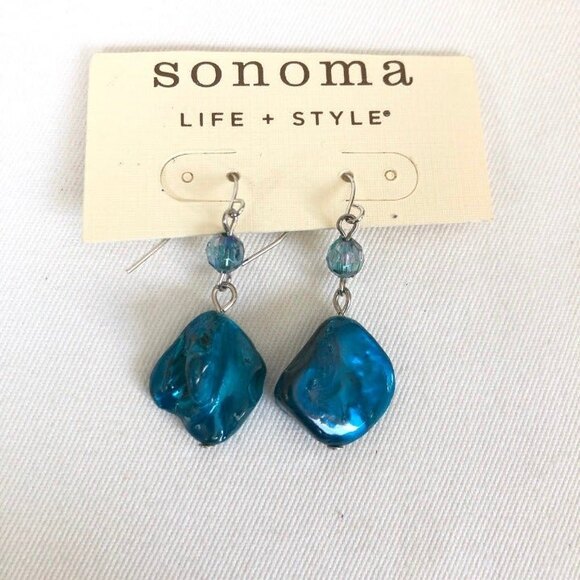 Sonoma Blue Abalone Stone Pierced Dangle Earrings NOC - Picture 3 of 7